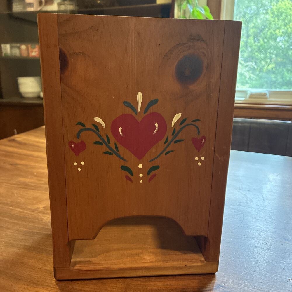 Vintage Hand Painted Wooden Napkin Wall Holder | Cottagecore Heart Grandma